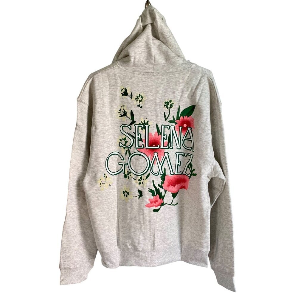 Selena Gomez Zip Up Hoodie Gray Floral Back Print Women's 1X NEW
